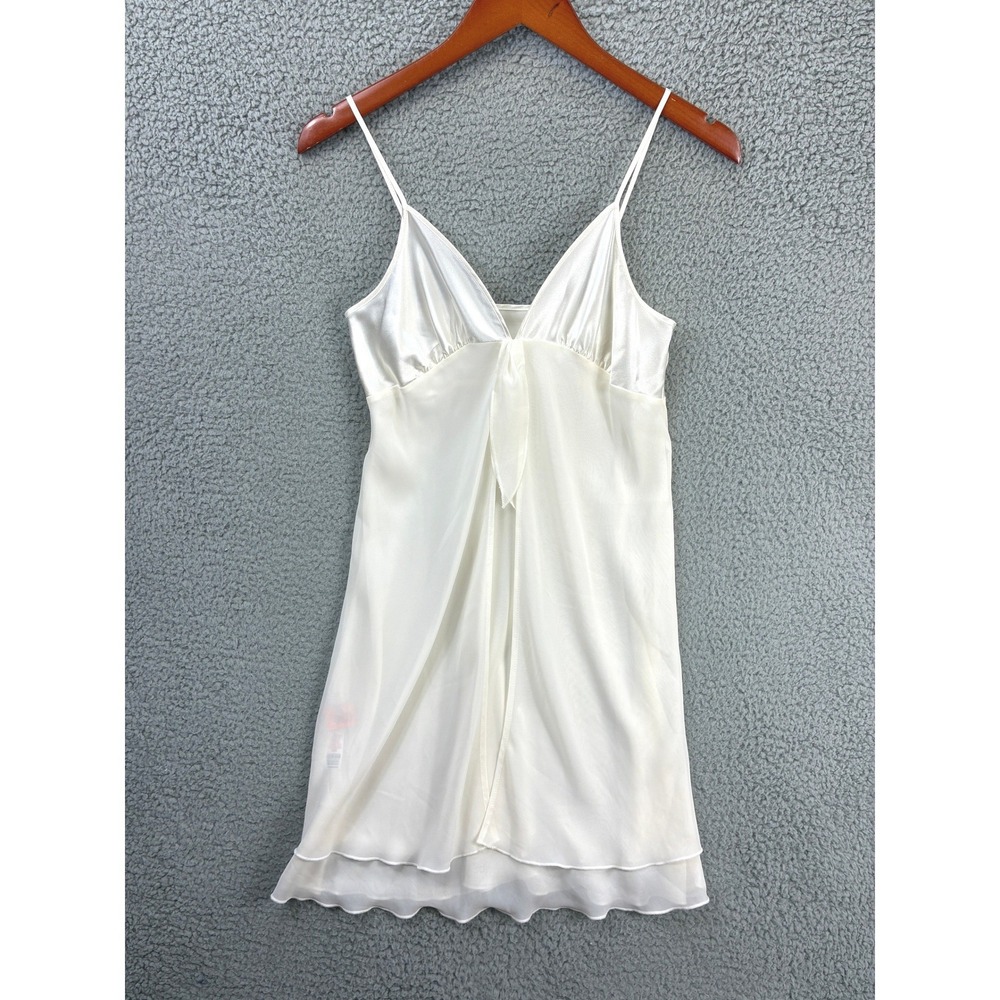 St Michael Vintage Slip Dress Nightgown Womens 6 S Cream Satin Chiffon Lingerie